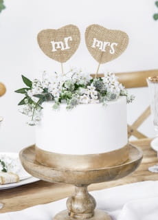 Toppery na tort weselny Mr & Mrs z juty (2szt.)