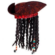 Kapelusz piracki z w�osami TRICORN br�zowy imitacja sk�ry