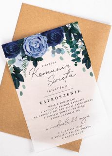 Zaproszenia na komuni personalizowane PIWONIE 14x19,5 cm