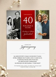 Personalizowane zaproszenia na 40 rocznic� �lubu RUBINOWE GODY