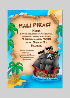 Zaproszenia personalizowane pirackie POSZUKIWANIE SKARBW