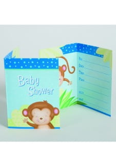 Zaproszenia na Baby Shower niebieskie MA�PKI (8szt.)