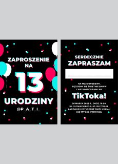 Zaproszenia na urodziny nastolatk�w W STYLU TIK TOK zaproszenia na urodziny 13 zaproszenia na 13 urodziny