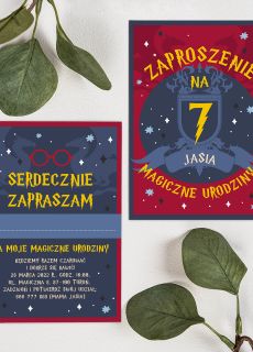 Personalizowane zaproszenia na urodziny MAEGO CZARODZIEJA w stylu Harrego Pottera