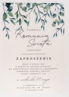 Zaproszenia komunijne personalizowane GAZKI kalka 14x19,5 cm