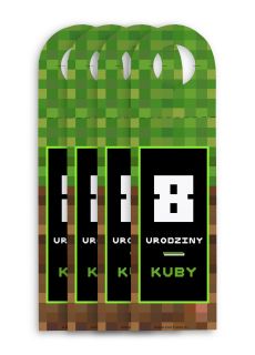 Zawieszki na butelk� PIXELE (4szt.) dekoracja urodzinowa dekoracja na urodziny ch�opca