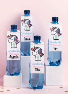 Zawieszki na butelki ma�e JEDNORO�EC (8 szt.) etykiety na butelki dekoracje sto�u personalizowane zawieszki