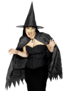 Zestaw CZAROWNICY nos, peleryna i kapelusz HALLOWEEN