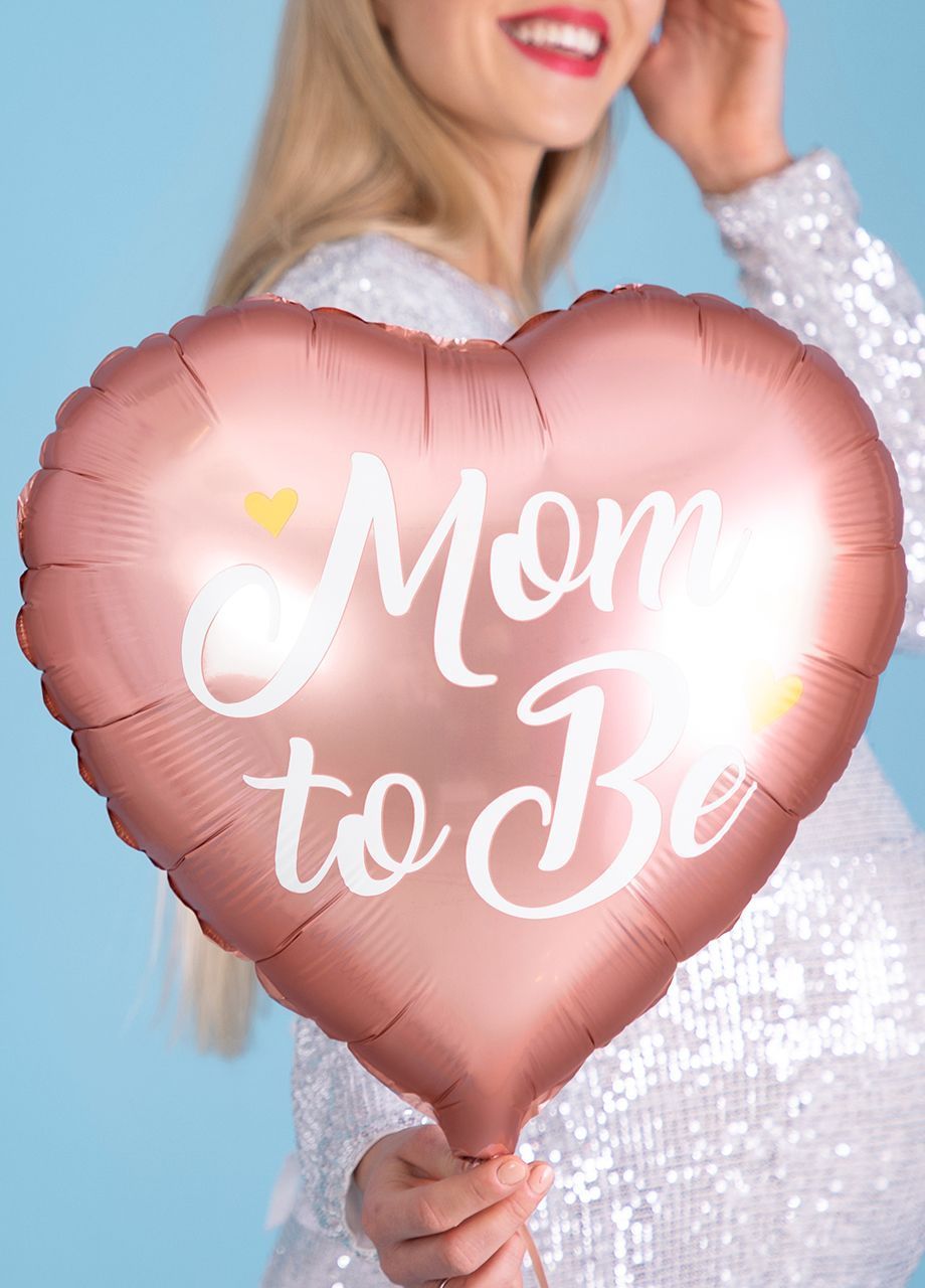 Foliowy balon na baby shower MOM TO BE serce różowe złoto