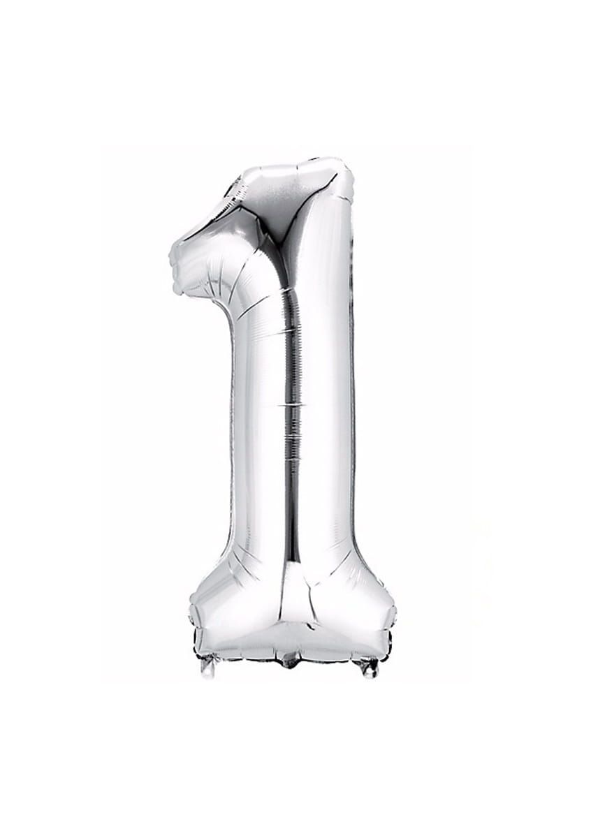 Balon foliowy na powietrze CYFRA 1 srebrny 40cm