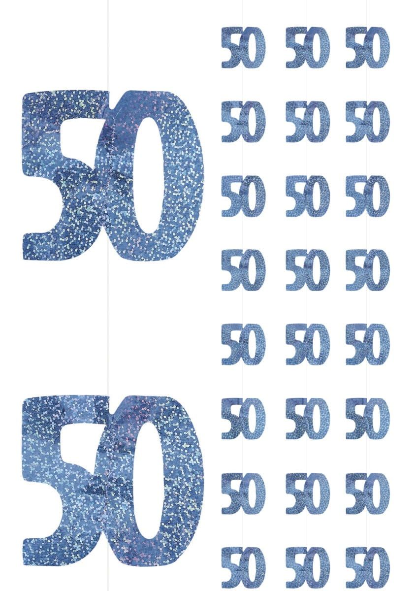 Dekoracja wisząca 50 URODZINY GLITZ blue (6szt.)