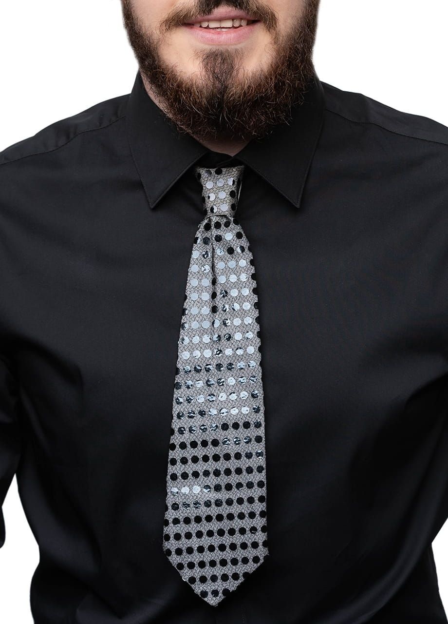 Krawat cekinowy CZARNY na gumce