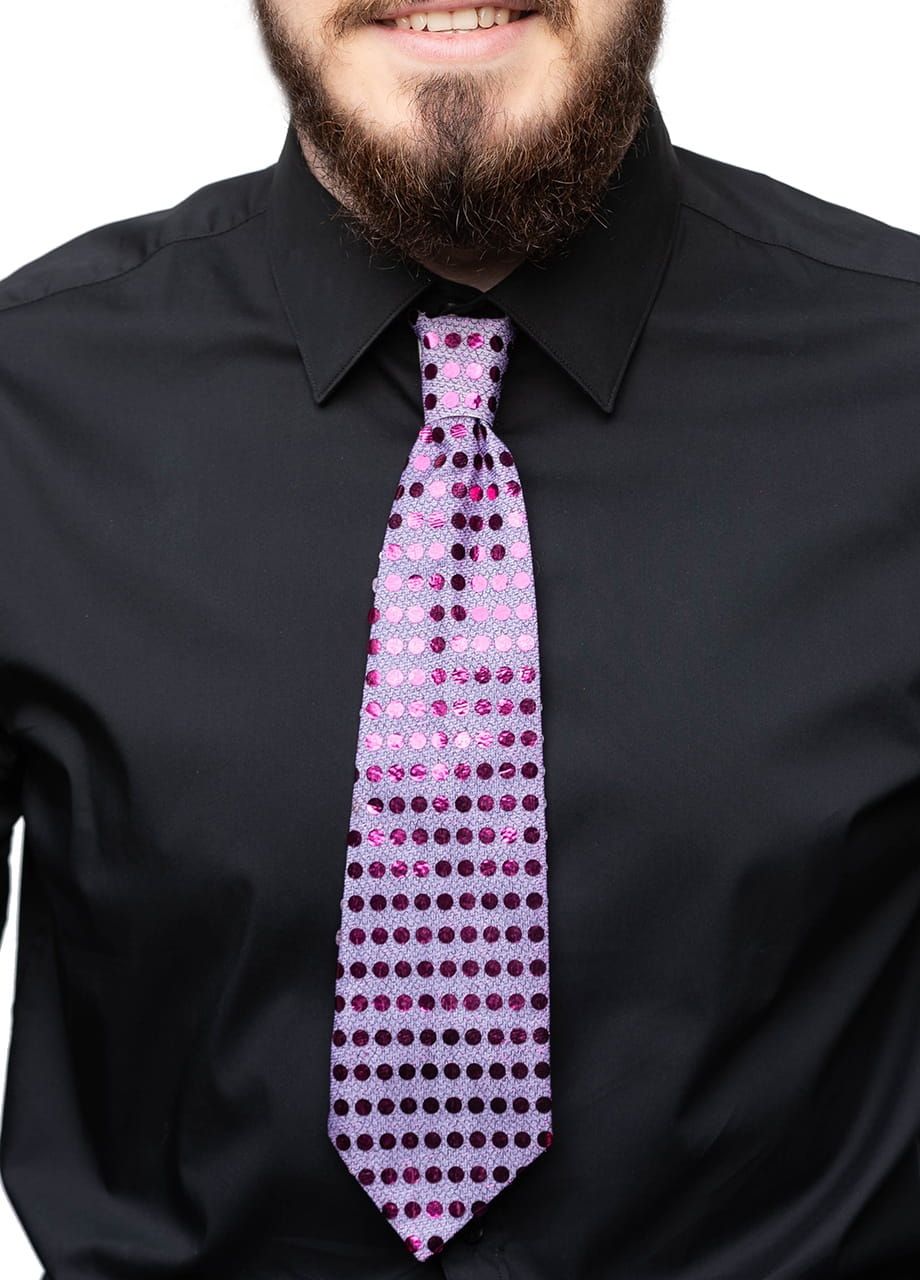 Krawat cekinowy FIOLETOWY na gumce
