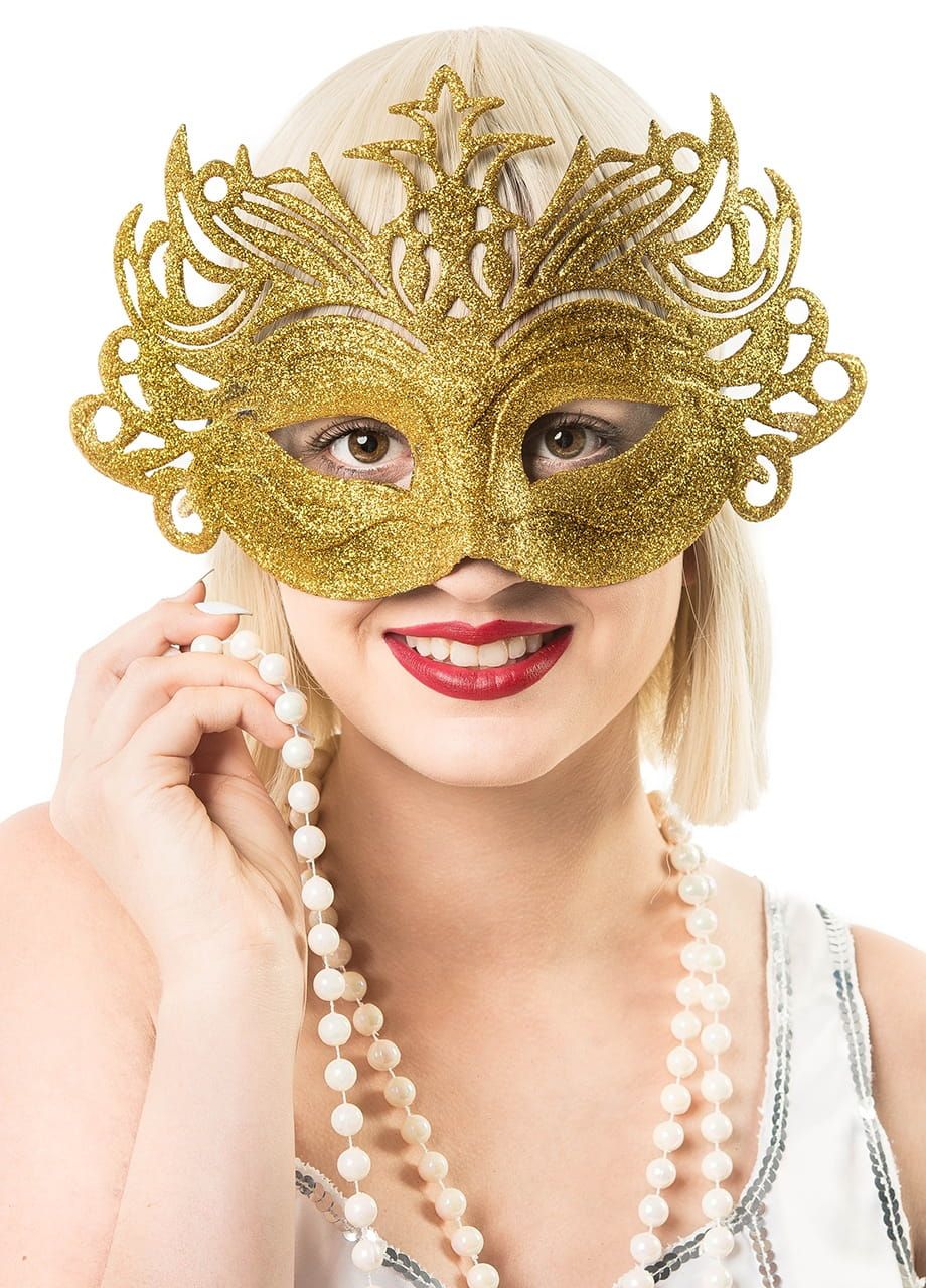 Maska karnawałowa złota brokatowa