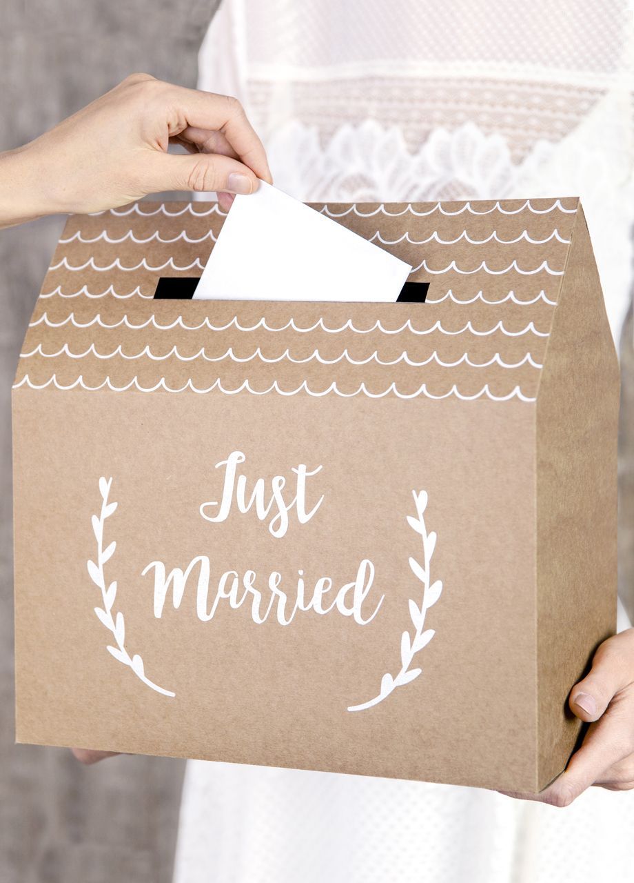 Pudełko na koperty z życzeniami JUST MARRIED kraft