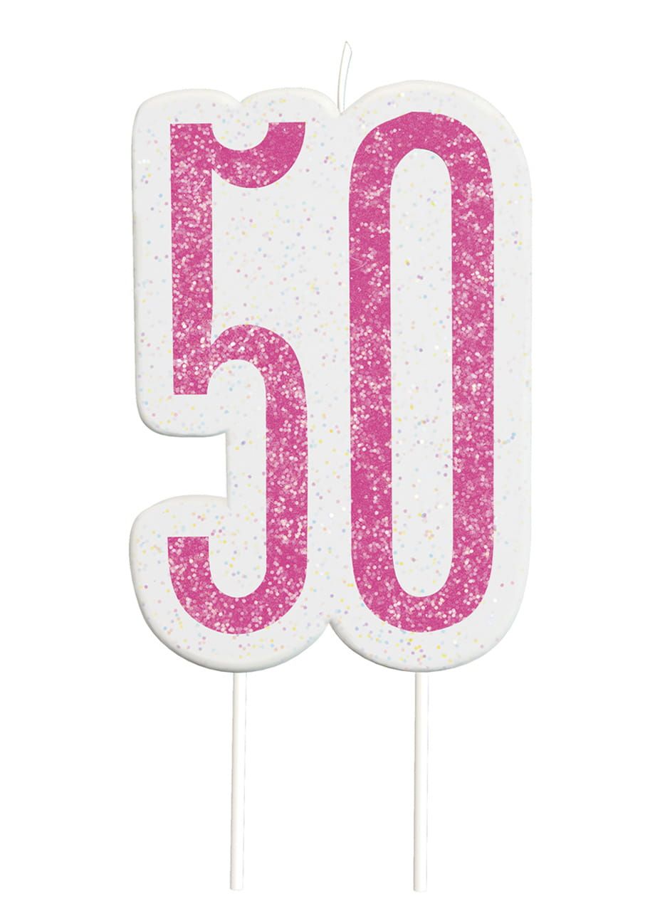 Świeczka urodzinowa 50 URODZINY różowa świeczka na tort