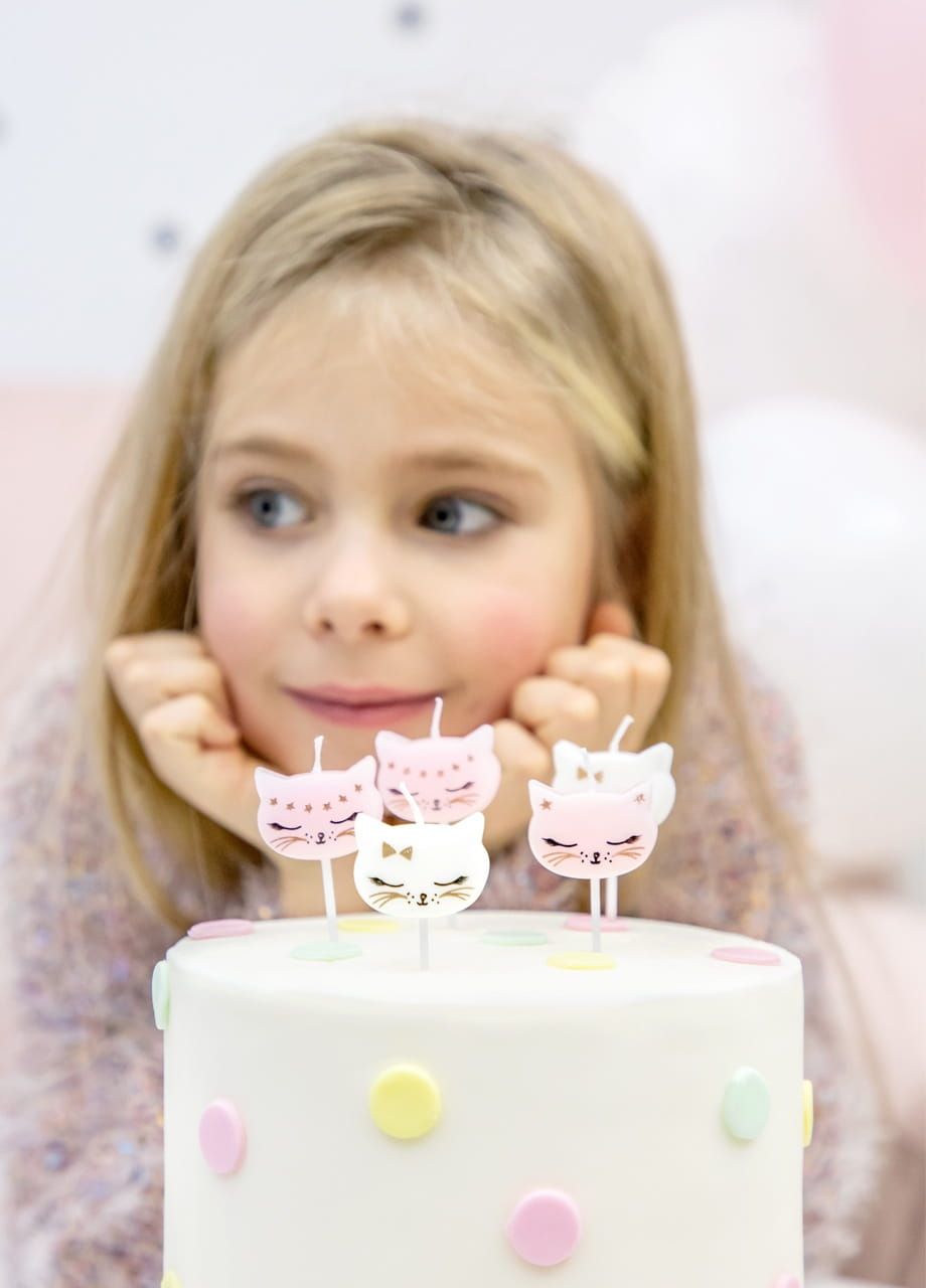 Świeczki na pikerach KOTEK świeczki na tort dziecka (6szt.)