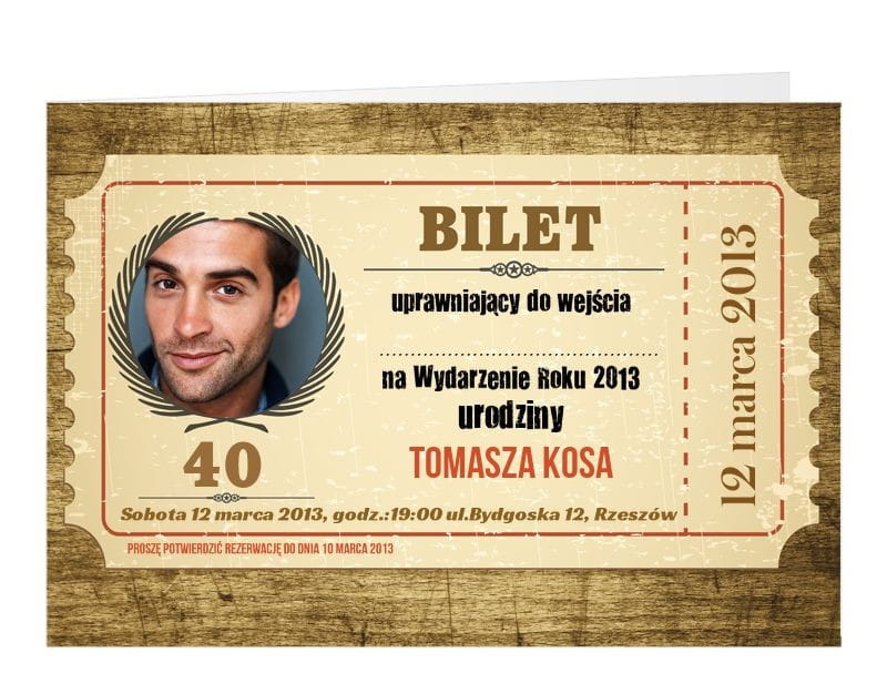 Zaproszenia Personalizowane Bilet Zaproszenia Dla Dorosłych