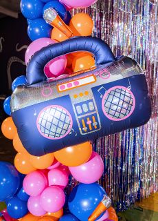 Foliowy balon BOOMBOX holograficzny balon foliowy dekoracje muzyczne dmuchany boombox gad�ety muzyczne