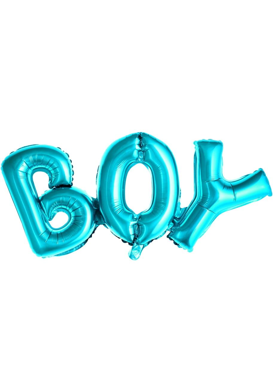 Balony na baby shower napis BOY niebieski