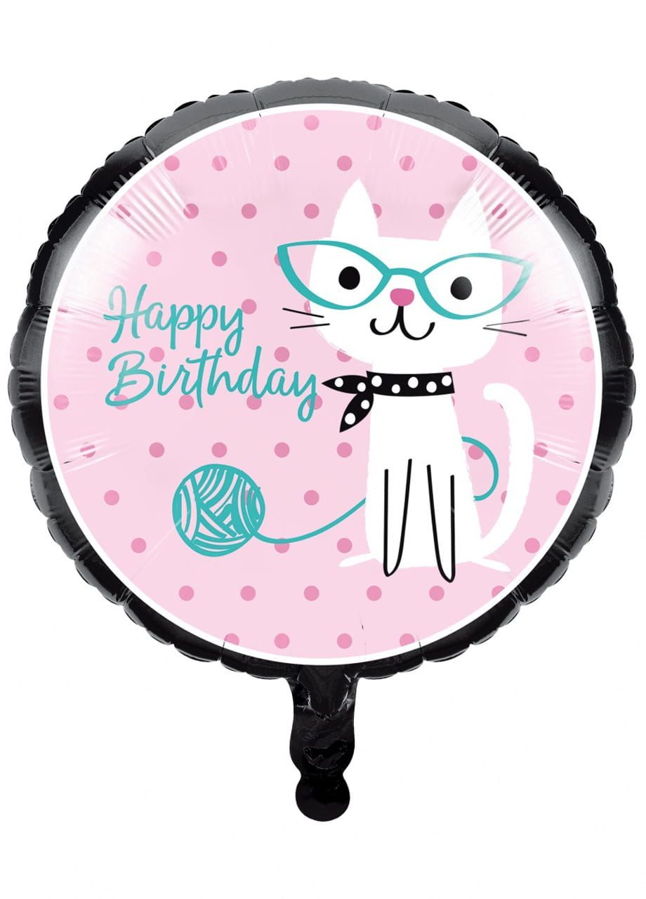 Urodzinowy balon na hel KOTEK Happy Birthday 45cm