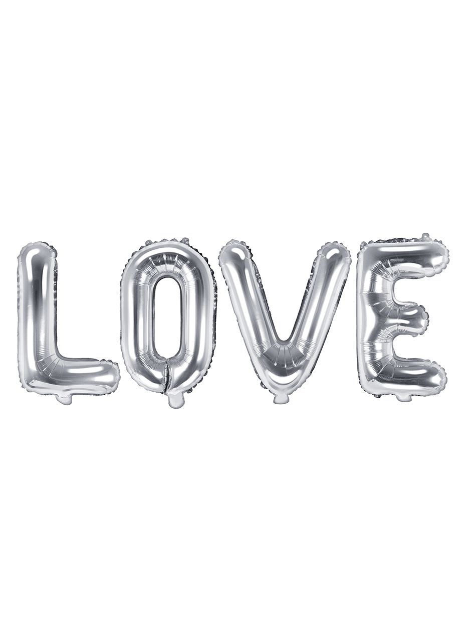 Napis LOVE z balonów srebrny