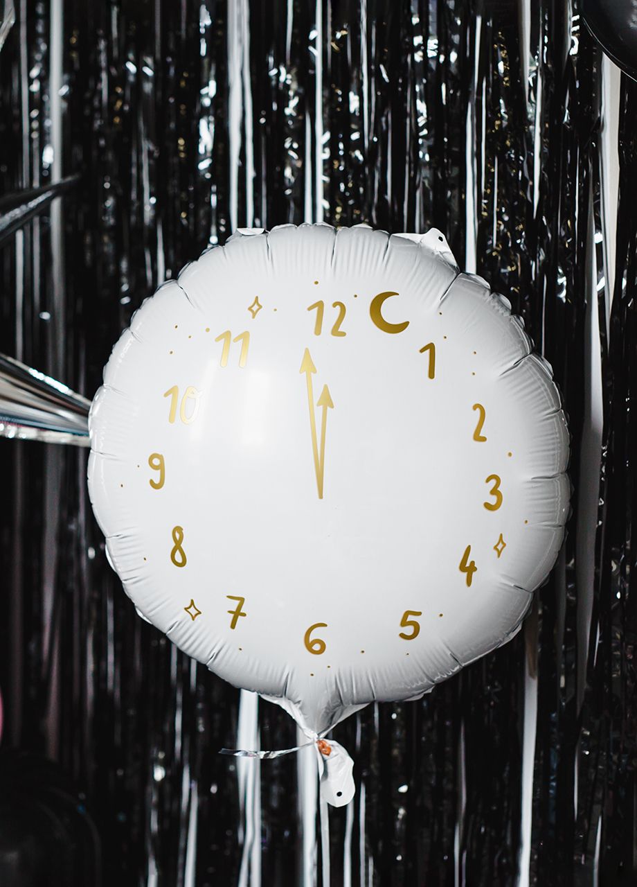Balon na sylwestra ZEGAR biały 45 cm