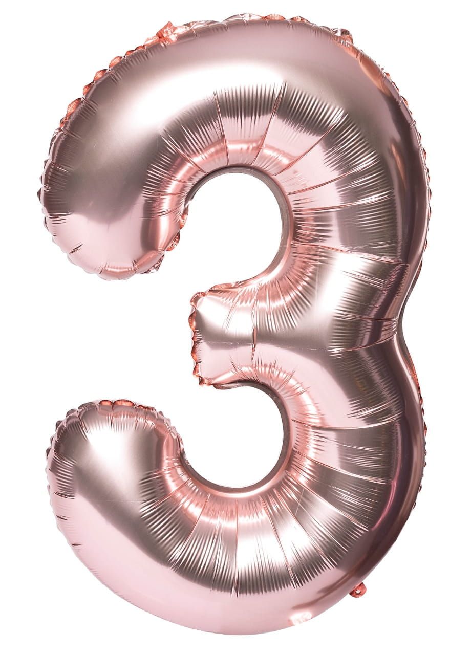 Balon urodzinowy foliowy CYFRA 3 różowe złoto 85cm
