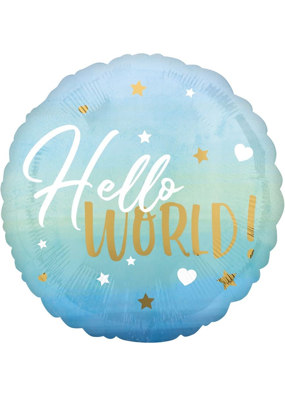 Balon na baby shower HELLO WORLD niebieski