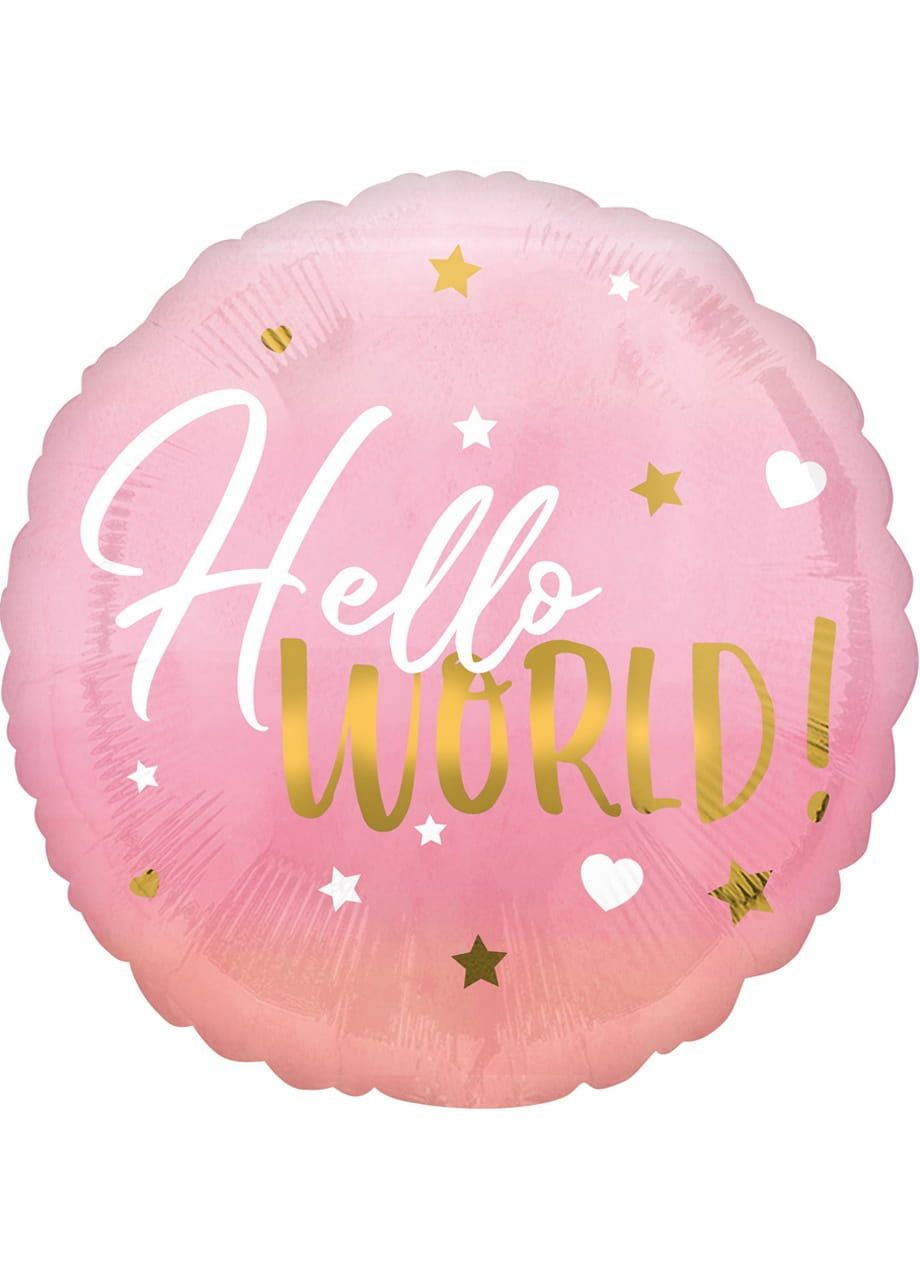 Balon na baby shower HELLO WORLD różowy