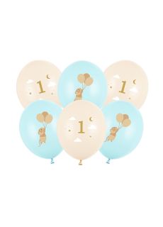 Zestaw balon�w na roczek MYSZKI niebieskie i r�owe 6szt. 