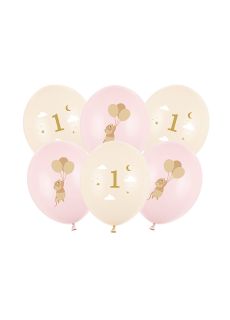 Zestaw balon�w na roczek MYSZKI r�owe 6 szt.