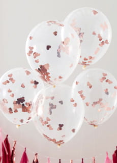 Przezroczyste balony z konfetti SERCA rose gold (5szt.)