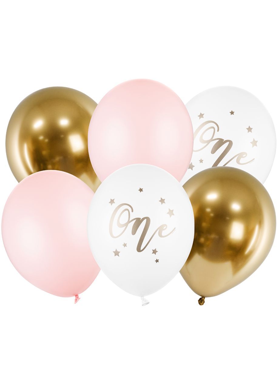 Balony urodzinowe ONE balony na roczek różowe (6szt.)