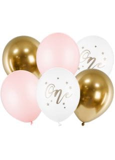 Balony urodzinowe ONE balony na roczek rowe (6szt.)