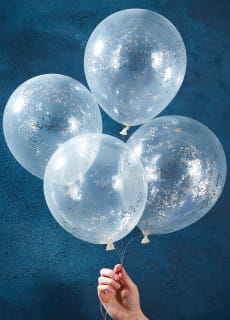 Balony SREBRNA GWIAZDKA KONFETTI (5szt.)