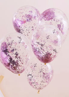 Balony z KONFETTI rowym (5szt.)