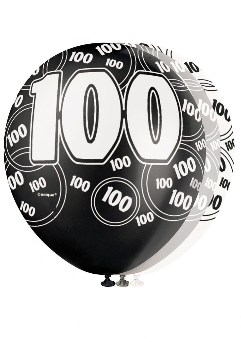 Balony na 100 URODZINY GLITZ czarne (6szt.)