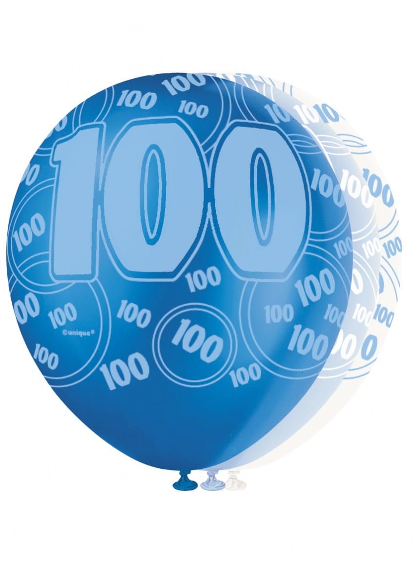 Balony 100 URODZINY GLITZ niebieskie (6szt.)