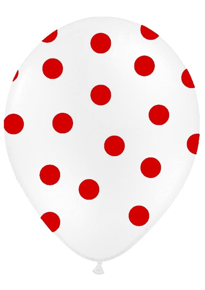 Balony białe w czerwone kropki (50szt.)
