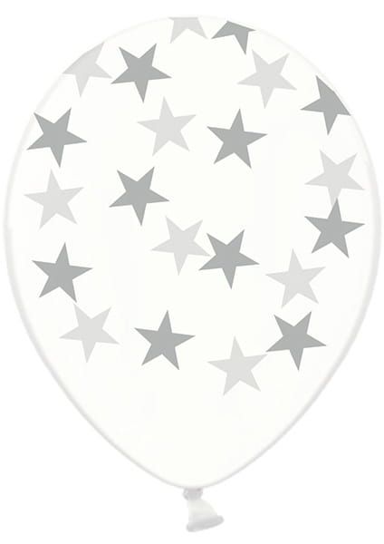 Balony GWIAZDKI srebrne 30cm (6szt.)