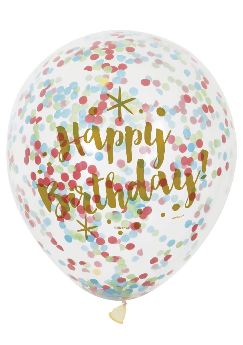 Balony HAPPY BIRTHDAY z konfetti kolorowym (6szt.)