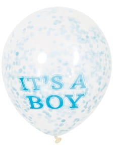 Balony z konfetti na baby shower IT'S A BOY (6szt.)