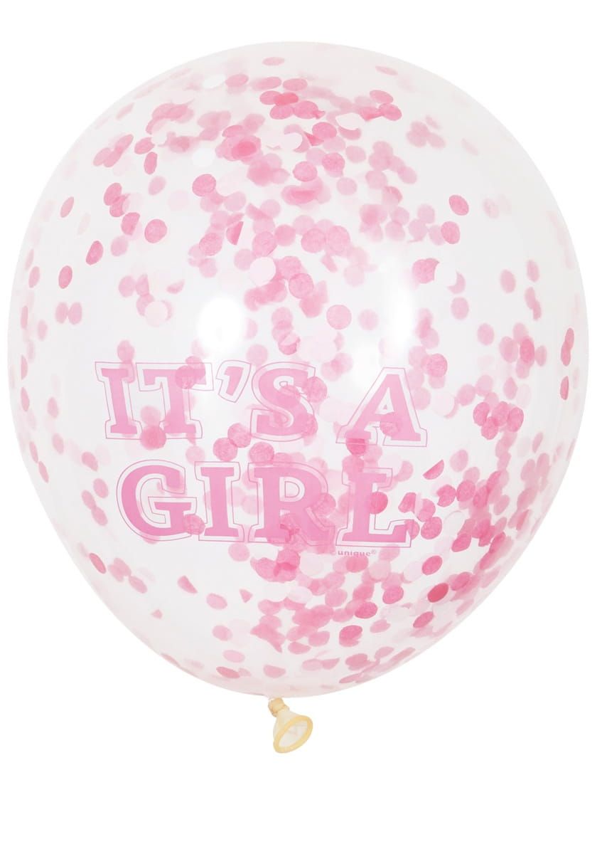 Balony na baby shower IT'S A GIRL z konfetti (6szt.)