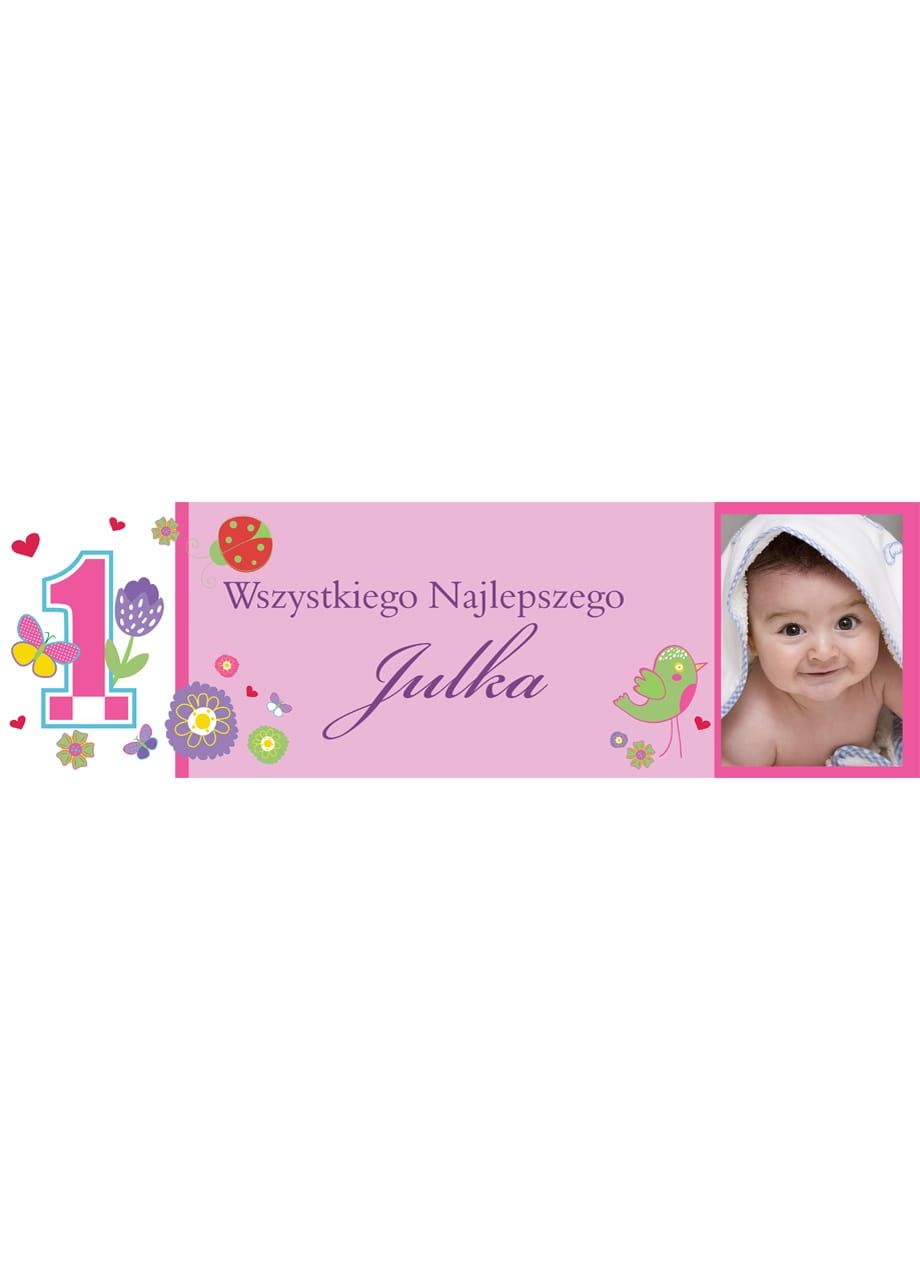 Personalizowana dekoracja na roczek baner ze zdjęciem KWIATKI - 125cm x 38cm