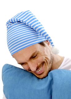 Czapka do spania SZLAFMYCA bia�o-niebieska czapka nocna przebranie na imprez� czapka w paski