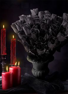 Czarna RӯA dodatek na Halloween gotycka r�a dekoracja halloween czarny kwiat akcesoria na halloween czarne r�e
