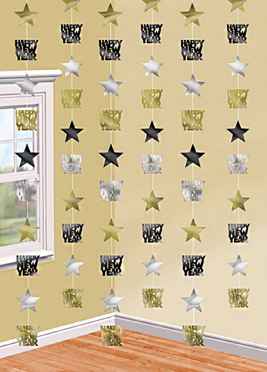 Dekoracja wisząca STAR HAPPY NEW YEAR dekoracja sylwestrowa (6szt)