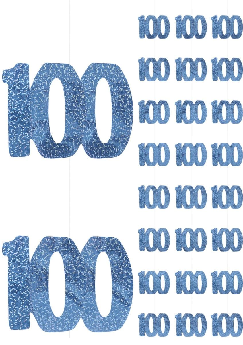 Dekoracja wisząca 100 URODZINY GLITZ blue (6szt.)