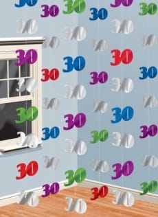 Dekoracja wiszca 30 URODZINY (6szt.)
